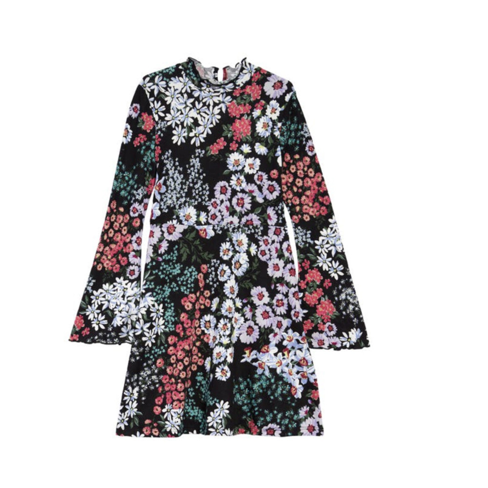 Love Fire Girls Bell Sleeve Dress In Black Floral